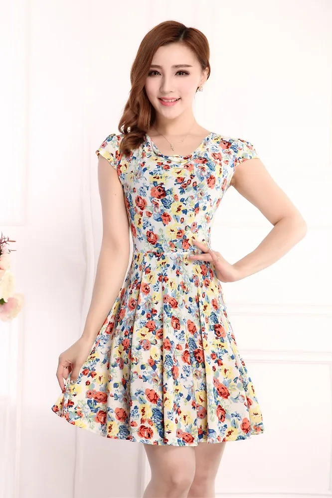 Женское платье модное женское стильное платье среднего возраста с короткими рукавами приталенное элегантное мини-одежда с цветочным принтом 4XL - Цвет: 15