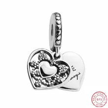 925 стерлингового серебра Элегантный Сердце прозрачный CZ "Моя жена Always" Кулон талисман из бусин ручной работы Fit PANDORA Подвески для изготовления ювелирных изделий FL559