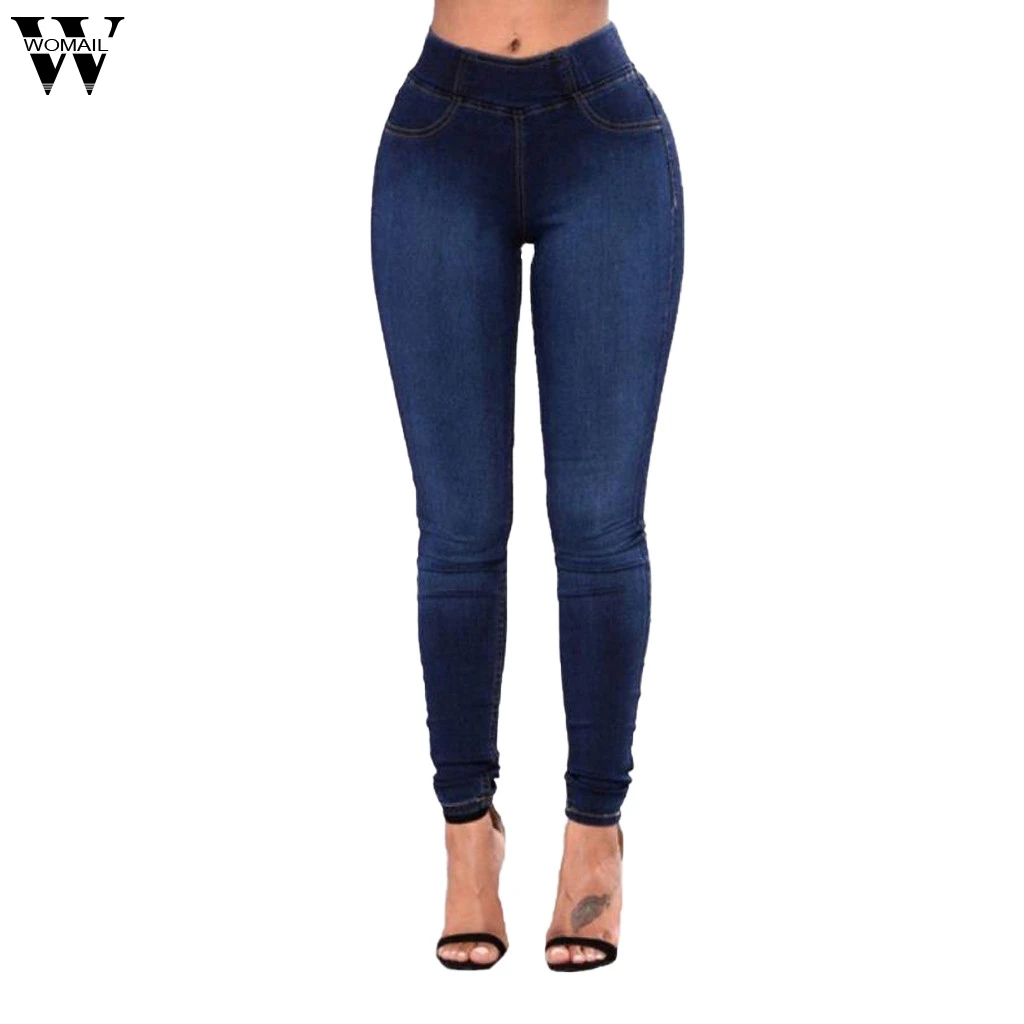 

Womail Casual Jeans Women's Fashion Solid Color Elastic Waist Straight Trousers Tight Denim Jeans For Ladies 2019 Dropship May27