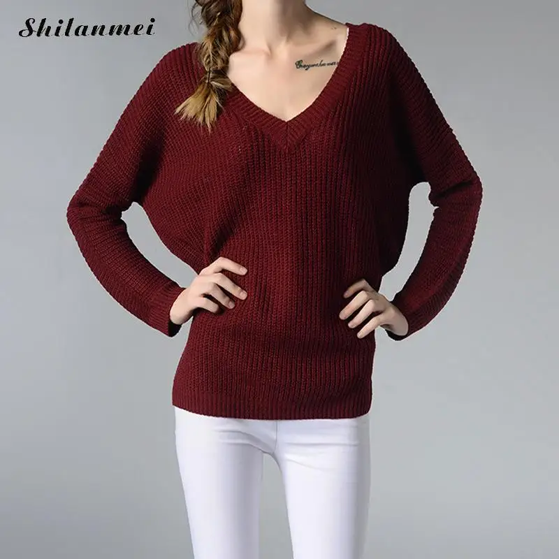 Buy Elegant Office Ladies Deep V Backless Sweaters