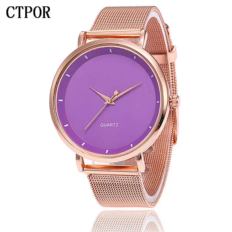 

Purple Women Watch Rose Gold Men's Watches 40MM Dial Stainless Steel Wristwatch Male Female Waterproof Clock Relogio Brand Lady