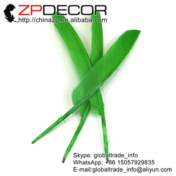 

ZPDECOR 50pieces/lot 30-35cm(12-14inch) Hand Sorting Premium Quality Dyed Green Stripped Turkey Quill Wing Feather for DIY Craft