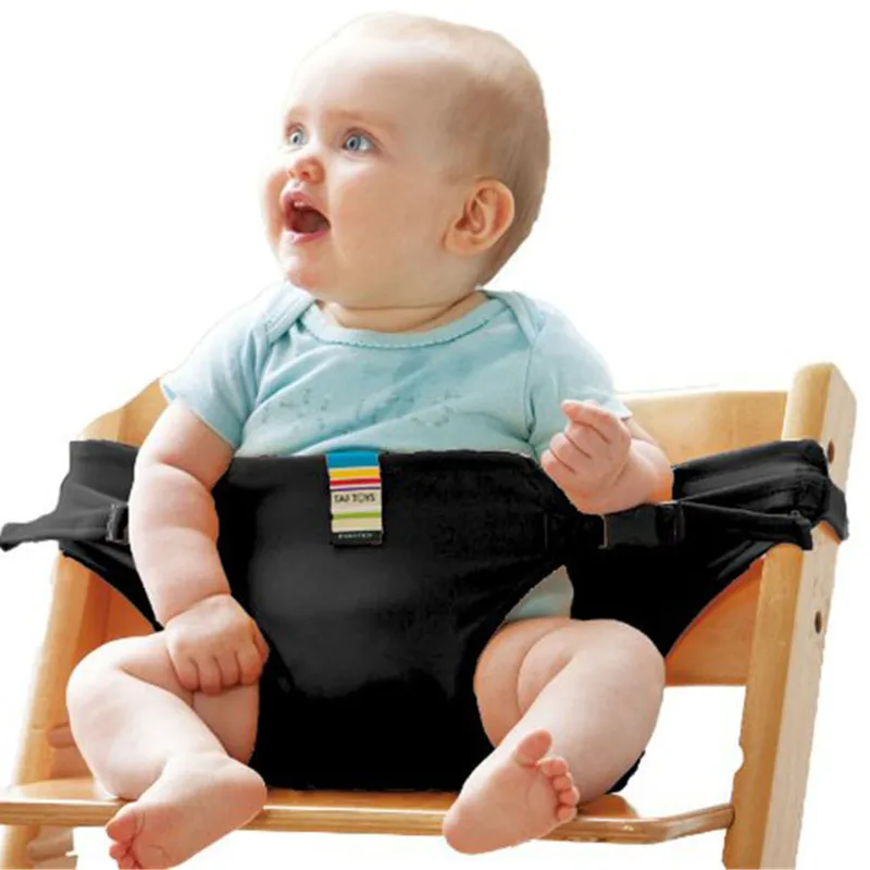 Детский стульчик для кормления портативный детский автокресла для малышей детский ремень безопасности для кормления высокий стул жгут столовый набор ремень - Цвет: black