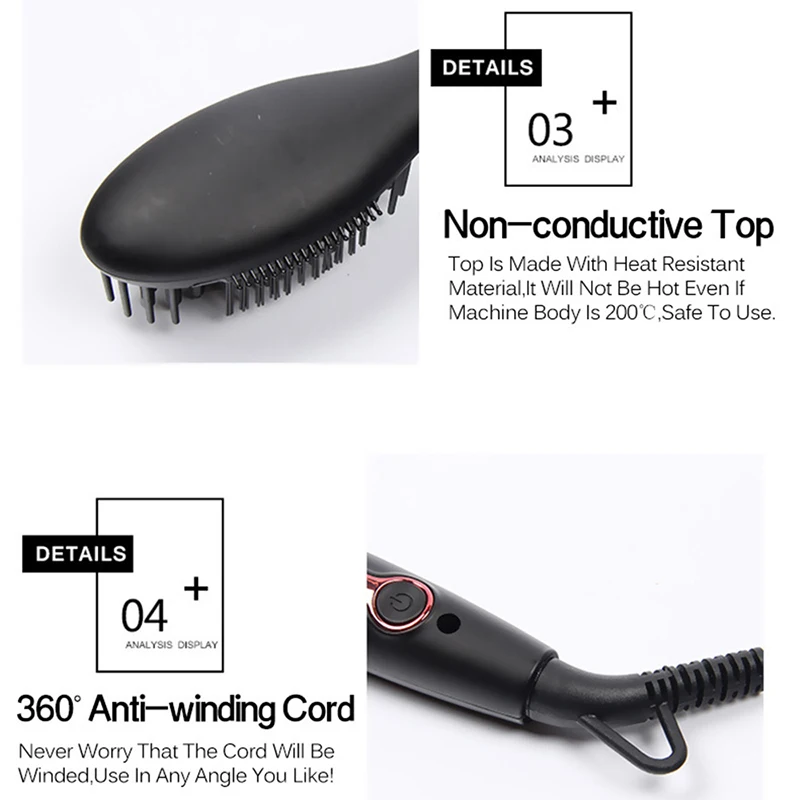 Профессиональные Паровая выпрямитель для волос кисть мини отрицательные ионы воздуха гребень для волос турмалин Nano Керамика