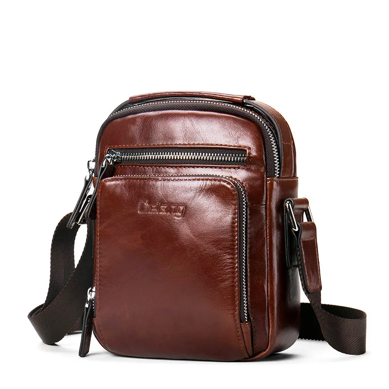 Men's Vertical Square Leather Cross Bags Leather Outdoor Outdoor Flash Mini Zip Crossbody Bags