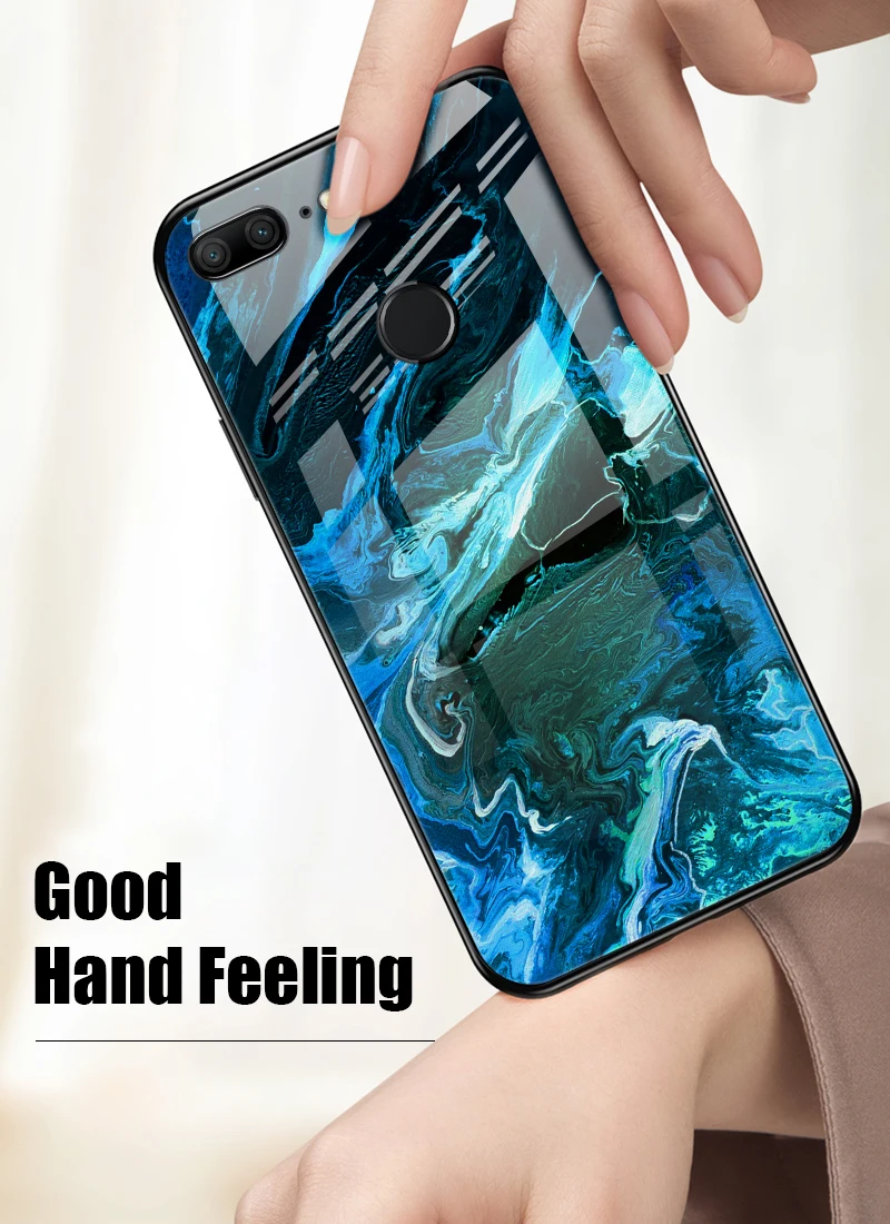 Hisomone Marble Phone Case On For Huawei Honor 9 Lite Texture Tempered Glass Back Case Cover For Huawei P Smart P20 Lite