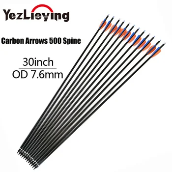 

6/12/24PCS Crossbow Bolt 30Inch Carbon Arrows Orange Blue Feather 500 Spine Carbon Arrows for Recurve Bows Bow and Arrow