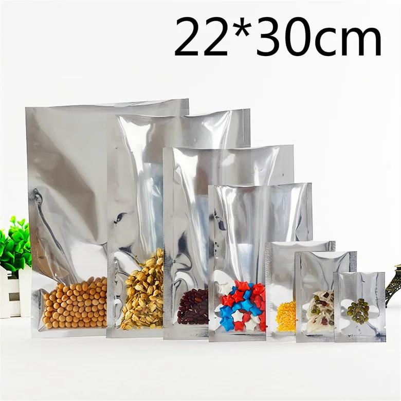 

50Pcs/Lot 22*30cm Plastic Flat Silver Foil Heat Seal Plating Clear Aluminum Foil Bag Food Storage Packing Open Top Vacuum Pouch