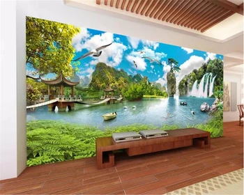

beibehang papel de parede 3d wallpaper stickers wallpaper Chinese style landscape waterfall 3D bedroom mural TV background wall