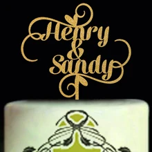 Блестящий золотой свадебный торт Топпер, персонализированное имя Свадебный силуэт для вершины торта, на заказ обручение свадебный торт Топпер блеск