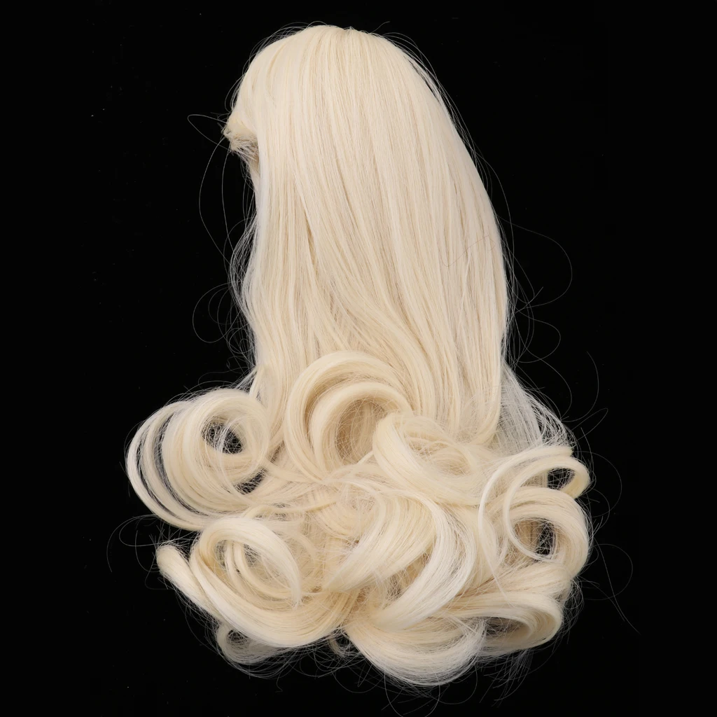 Classical Long Curly Wig with Bang Doll Haircut for 16inch Salon Girl Doll DIY Making Accessory - Light Golden