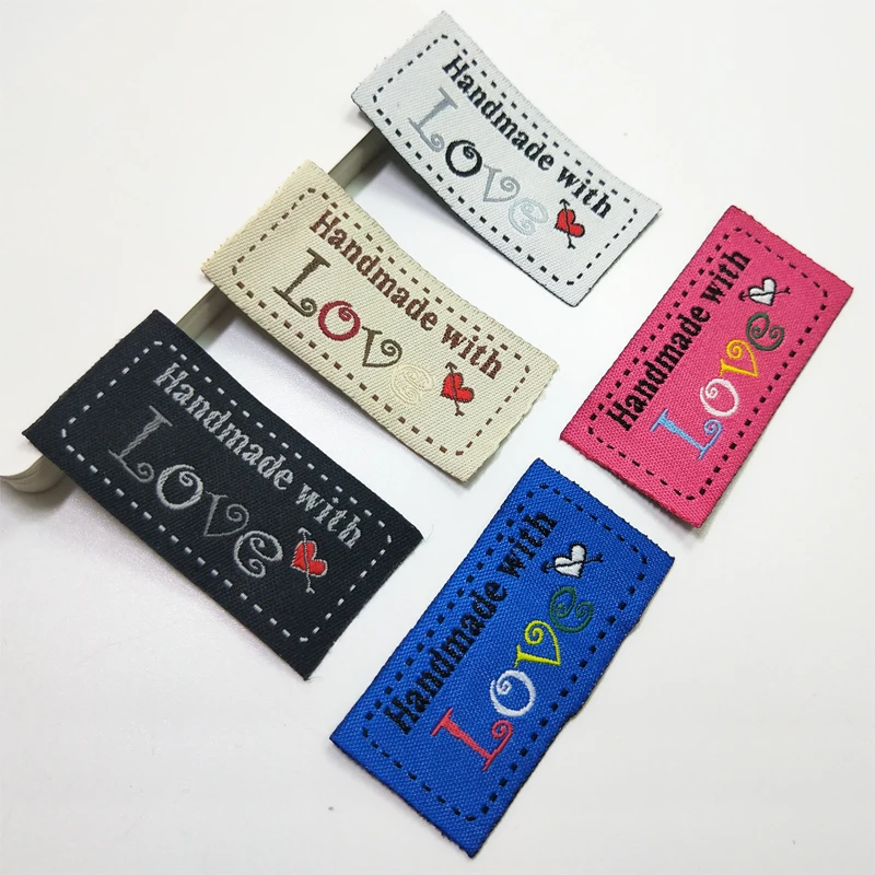 Sloobao 100pcs hand made love heart labels woven Clothing Labels Embossed Tags DIY Flag Labels For Garment Sewing Accessores