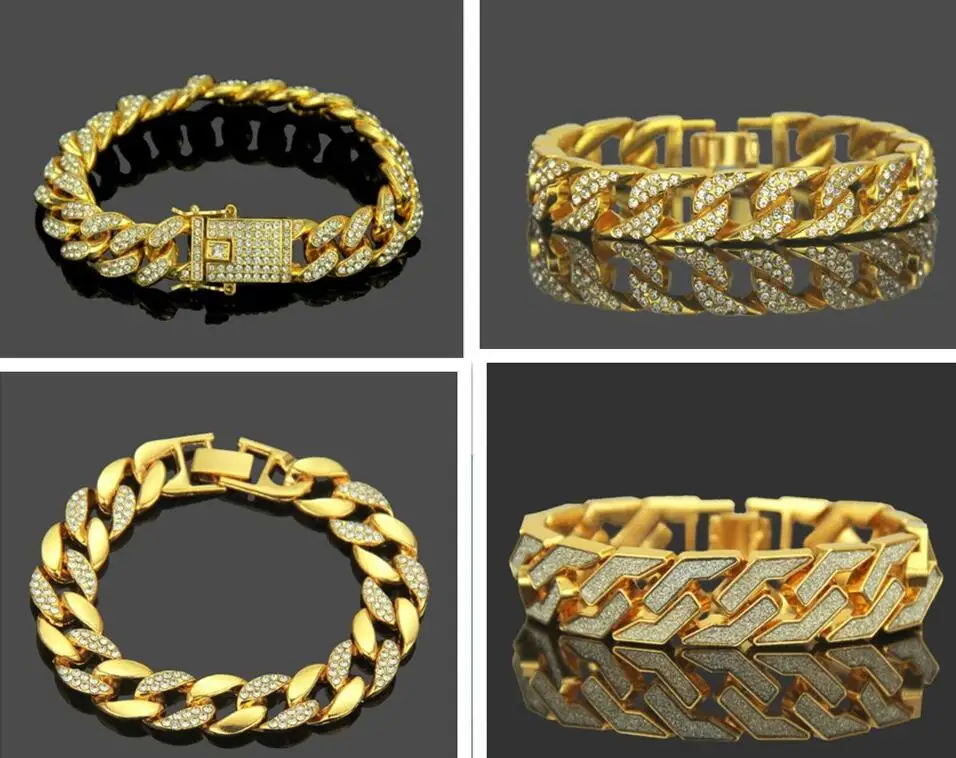 

Hip hop Zircon Full Rhinestone Bracelet Miami Cuban Link Tennis Chain Gold Copper Material Iced Out CZ Bling Mens Jewelry Gifts