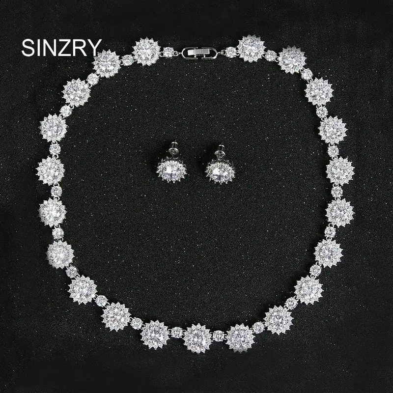 

SINZRY new exquisite bridal jewelry set white cubic zircon sun flower wedding choker necklace earring jewelry set women