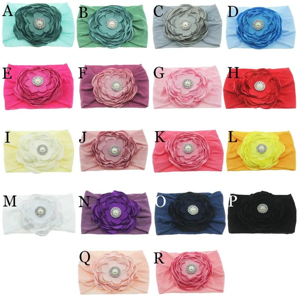 1PCS Camellia Flower Rhinestone Pearl Infant Summer Girl Stretchy Soft Headband Children Festival Gift Birthday Hair Accessories | Детская