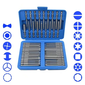 

50 Piece Extra Long Bit Set Torx Star Hex Pozi Phillips Slotted Screwdriver Hand Tool Set Cr-V 75mm Length