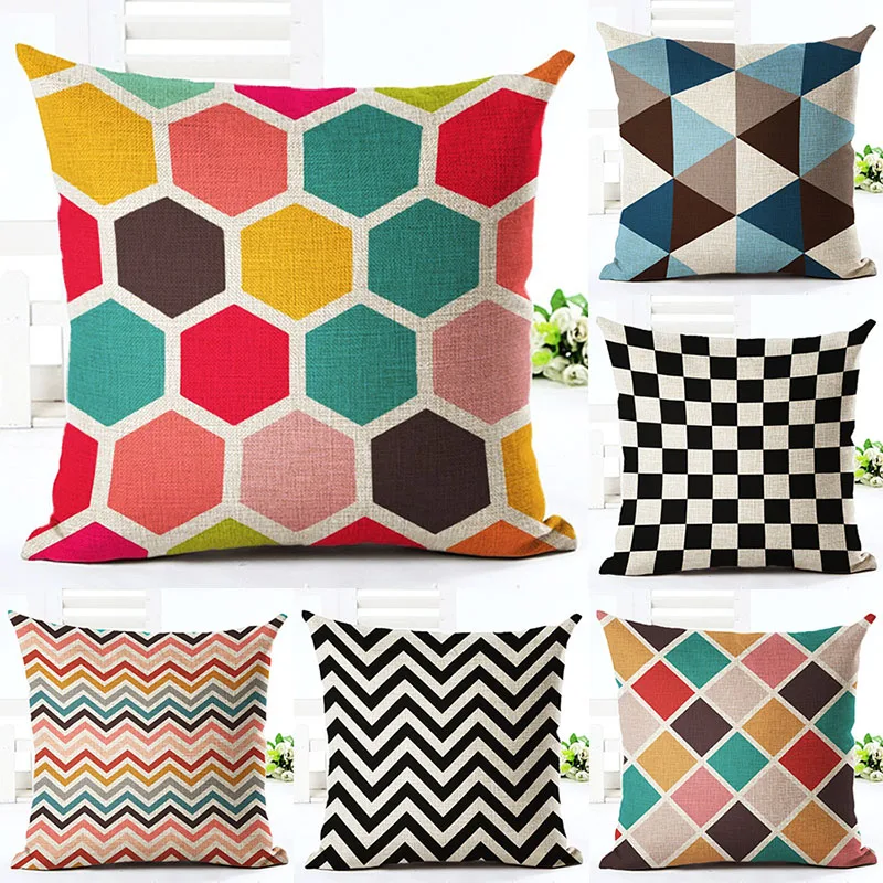 Colorful Geometric Plaid Stripes Patterns Throw Pillow Cover Decorative