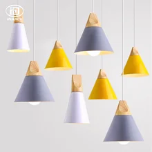 Modern LED Simple Pendant Lights Aluminum Colorful Lampshade Nordic Wooden Hanging Lamp Restaurant Bar Coffee Shop Ceiling Lamp