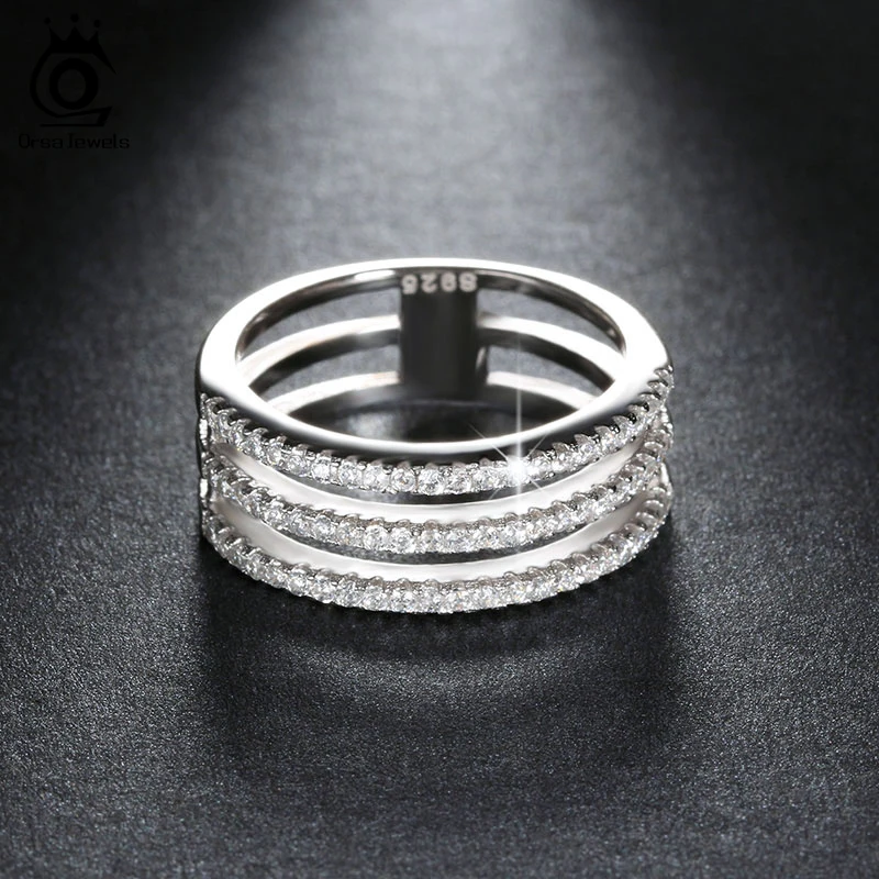 

ORSA JEWELS 2019 Fashion 3 Rows 69 Pieces AAA Austrian Cubic Zircon Ring on Silver Color Luxury Jewelry Rings for Lady OR80