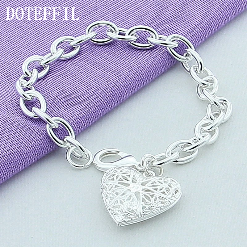 

DOTEFFIL Silver 925 Bracelet Heart Shape Photo Frame Locket Charm Bracelets Bangles Plated Silver 925 Fashion Jewelry