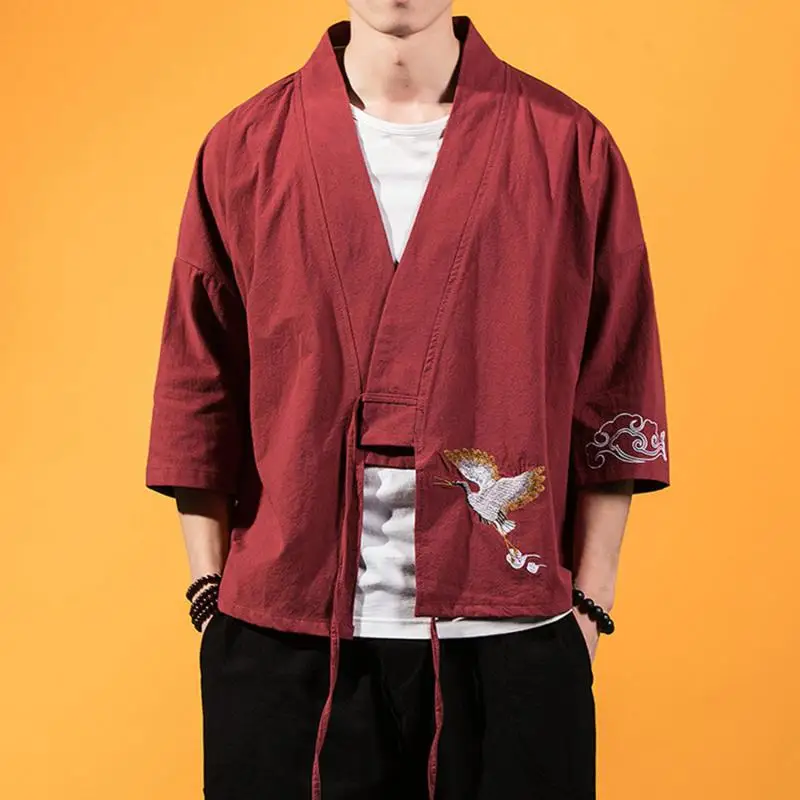 Кимоно, льняные рубашки для мужчин, традиционная китайская одежда для мужчин, большие размеры 5XL, мужская летняя рубашка, японская одежда для мужчин, конопляное белье
