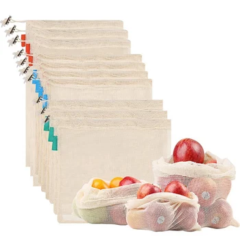 

Reusable Produce Bags,Organic Cotton Mesh Bag for Grocery,Transport, Store, Organize Fruits and Vegetables - Stitched Seams,Ma