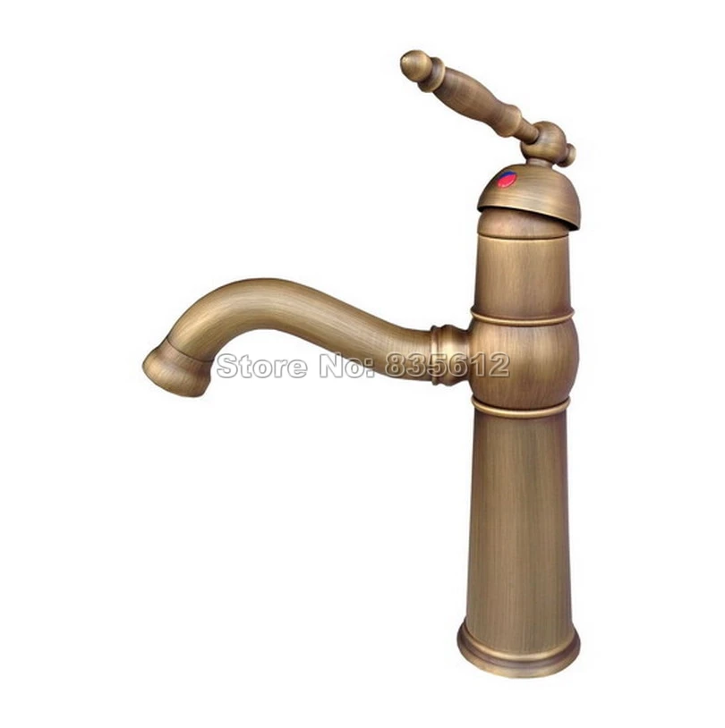 

Deck Mounted Antique Brass Single Handle Single Hole 360 degree Swivel Bathroom Basin Faucet Vessel Sink Mixer Tap Wan041