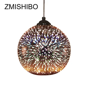 

ZMISHIBO 3D Fireworks E27 Glass Pendant Lights Rose Gold Lampshade Decoration Hanging Lamp For Living Room Lighting Fixtures