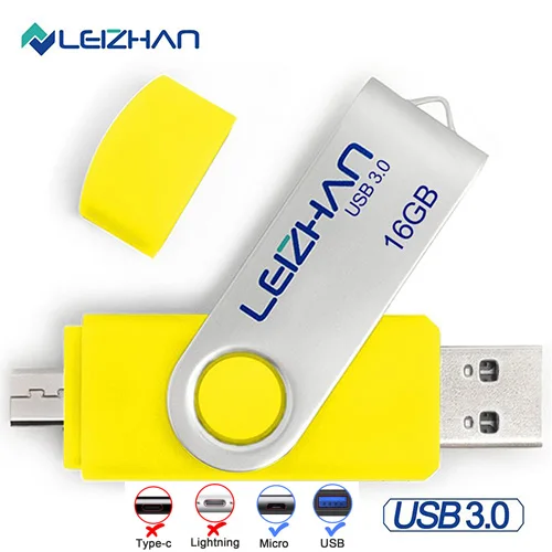 LEIZHAN 128 ГБ флеш-накопитель USB 3,0 Микро Флешка фото палка для samsung Galaxy S7/S6/S5/S4/S3 64 ГБ 32 ГБ 16 ГБ 8 ГБ карта памяти - Цвет: Micro-USB 3.0-Yellow