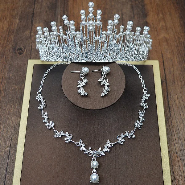 Rhinestone Jewelry Sets Necklace Pendant Tiaras Earrings For Women Pageant Wedding Crowns Bridal Hair Accessories  (2)