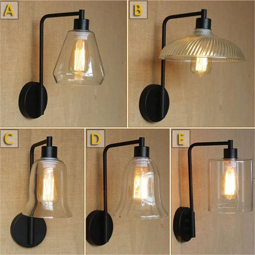 

vintage glass lampshade wall sconce loft wall light American country wall lamp metal wall light stair belcony bar glass shade