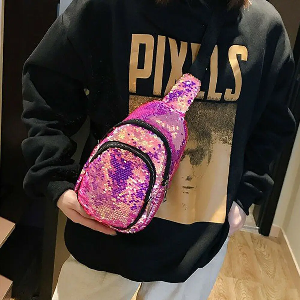 

2019 Newest Hot Women Shinny Sequins Chest Sling Bag Cross Body Messenger Girl Shoulder Chest pack Travel Waist Packs
