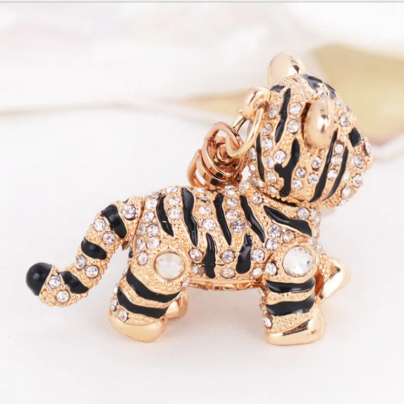 Новая мода Прохладный Кристалл Брелок пряжка кольцо ювелирные изделия со стразами Leopard реального брелоки с тигром для мужчин женщин сумк