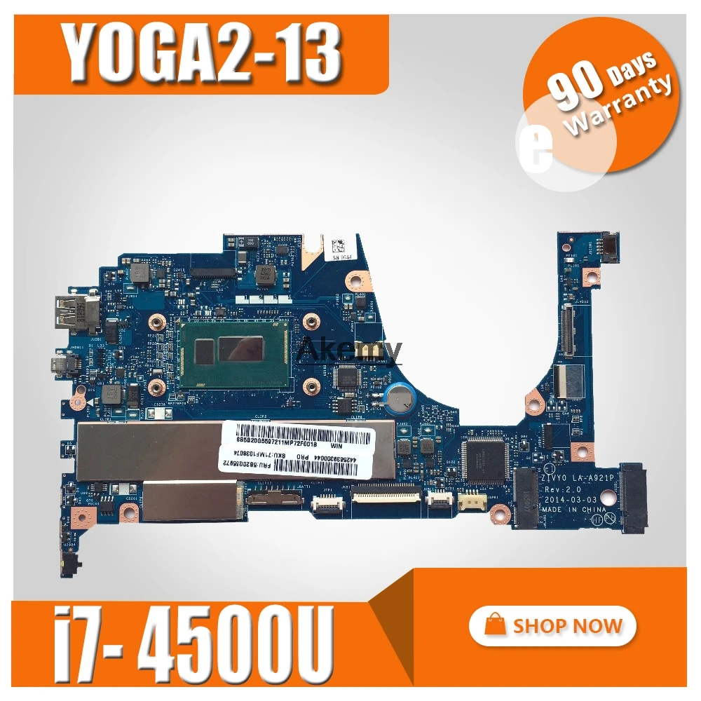 

ZIVY0 LA-A921P Laptop motherboard for Lenovo YOGA2 13 YOGA Test original mainboard 8G-RAM I7-4500U