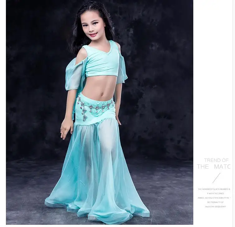 Фея Принцесса Девушки Танец живота Костюм индийского танца Костюмы комплект из 2 частей Детская Практика одежда