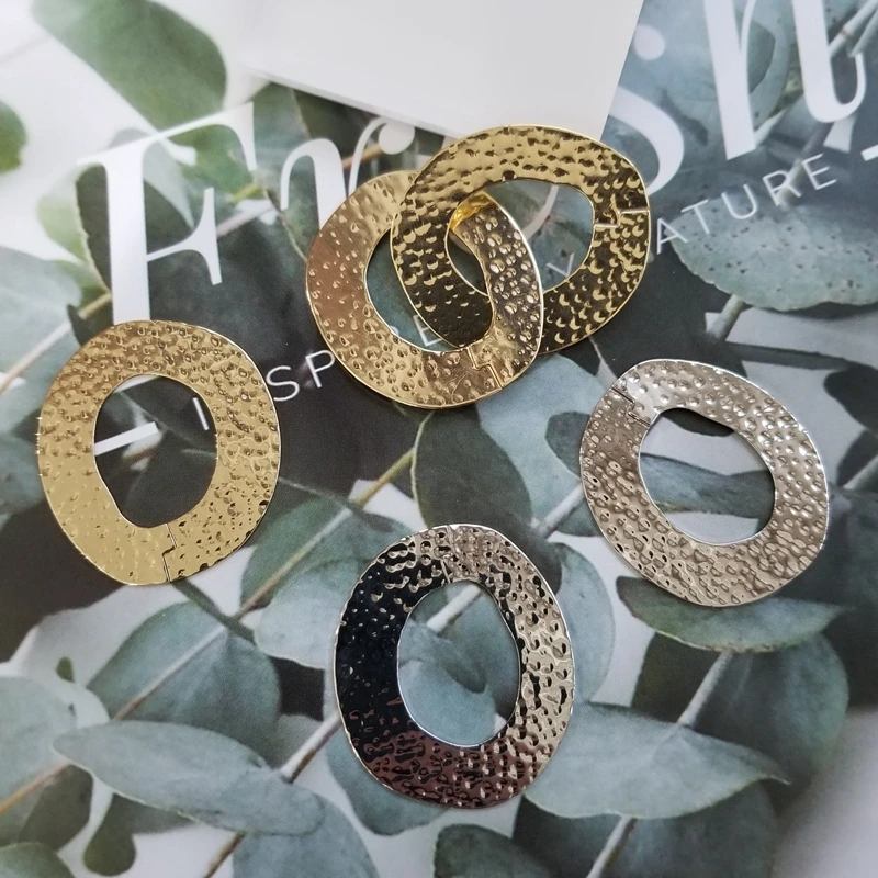 

18K True Gold Earrings Accessories Cool Wind Copper Chip Embossing Technology Splicing Elliptical Diy Earrings Pendant 6 pieces