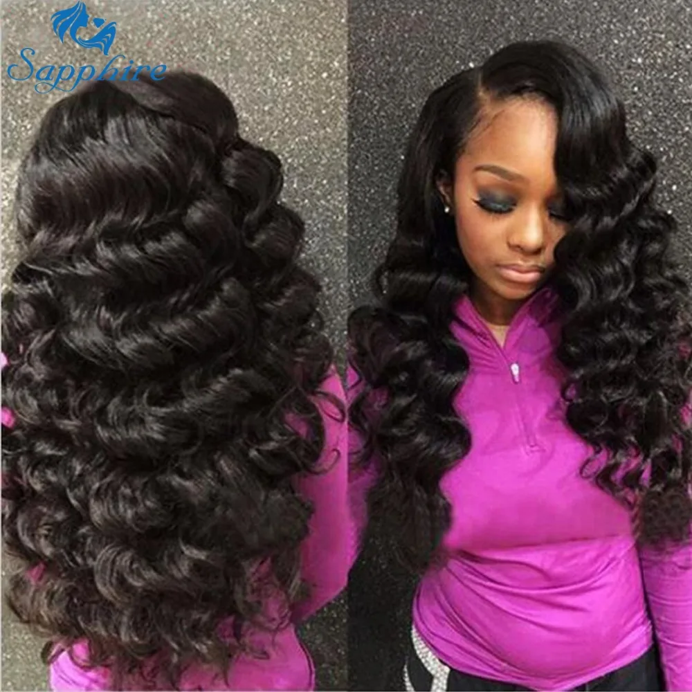 Sapphire Hair Loose Deep Wave Human Hair Bundles With Lace Closure