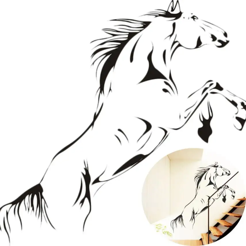 Настенная Наклейка для гостиной спальни фон черный бегущая лошадь настенная съёмная виниловая наклейка в виде художественной росписи для дома Apr9