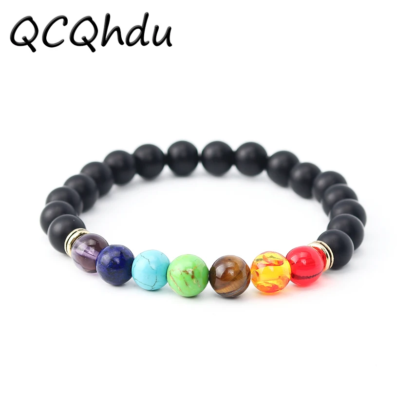 

7 Chakra Bracelet Men Black Lava Healing Balance Beads Reiki Buddha Prayer Natural Stone Bracelet for Women