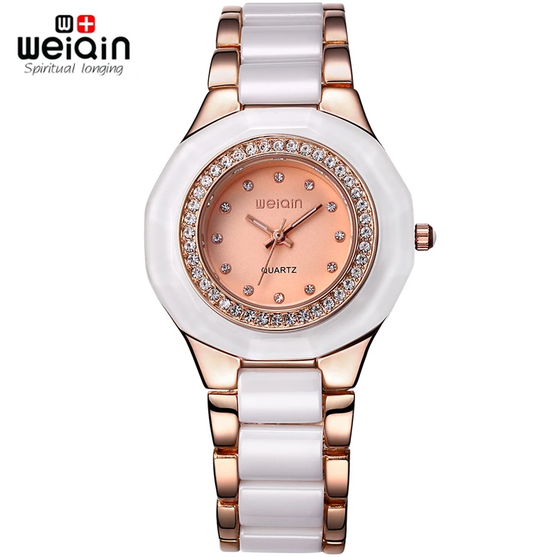 

WEIQIN White Rose Gold Fashion Watch Women Rhinestone Analog Quartz Watch Female Business Dress Watch Ladies Watch Clock Relogio