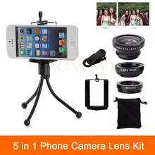 5in1 телефон Объективы для фотокамер комплект рыбий глаз Широкий формат макро Lentes для Xiaomi Redmi 2 3 s 4 Примечание 3 MI5 mi6 Зажимы мини-штатив