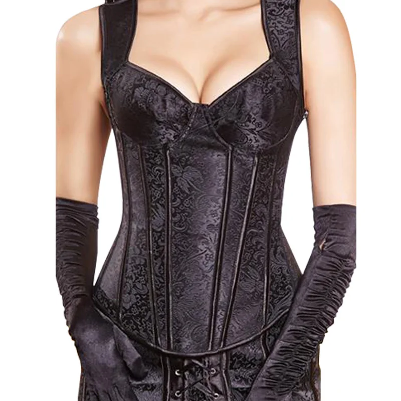 Black Zipper Gothic Steampunk Bustier Corset 6XL Women Brocade Lace Up Zipper Overbust Top Slimming Basque Waist Trainer Corset (3)