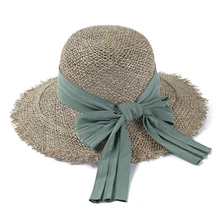 Новинка, полый солнцезащитный козырек, шляпа с УФ-защитой, женские шапки за бортом для пляжа, женские корейские соломенные шляпы для отдыха, летняя шляпа с бантом для отдыха