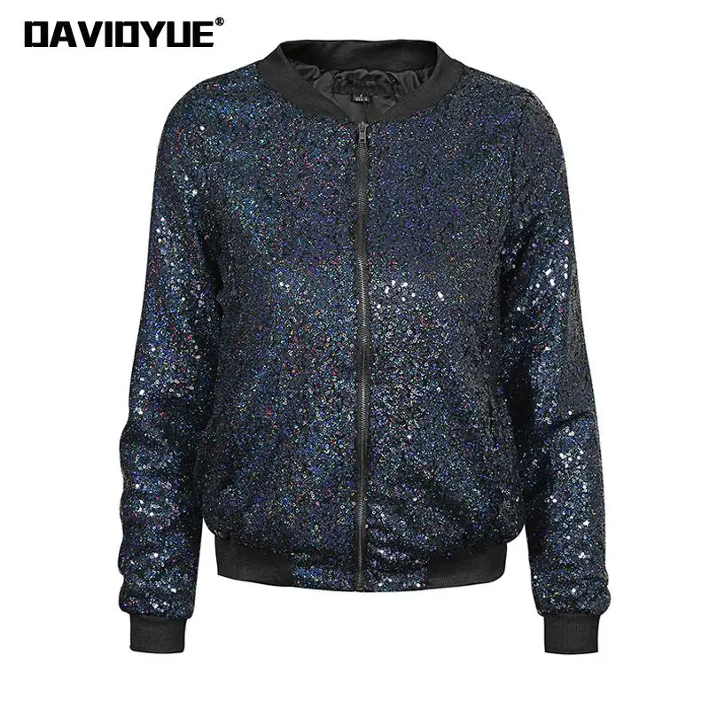 

2018 spring jacket women long sleeve Sequin bomber jackets women basic baseball coats Autumn fashion jaqueta feminina outwear