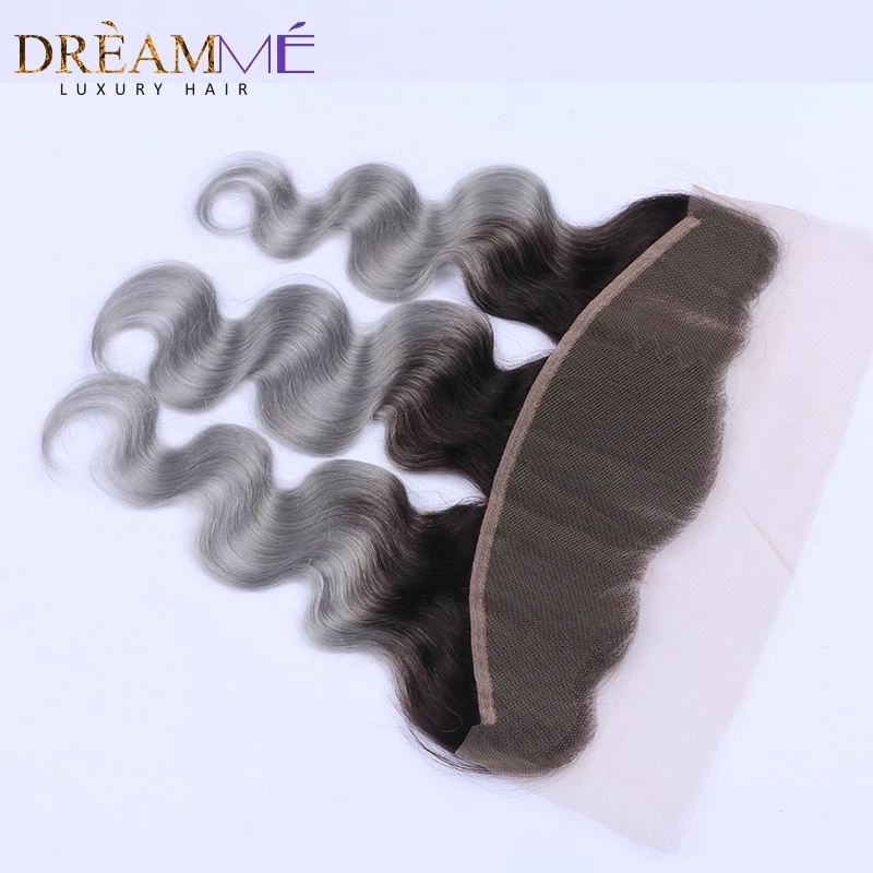 1b серый объемная волна 13x4 кружева фасады закрытия Ombre бразильского натуральные волосы серый фронтальной с ребенком волос Волосы remy Dreamme волос
