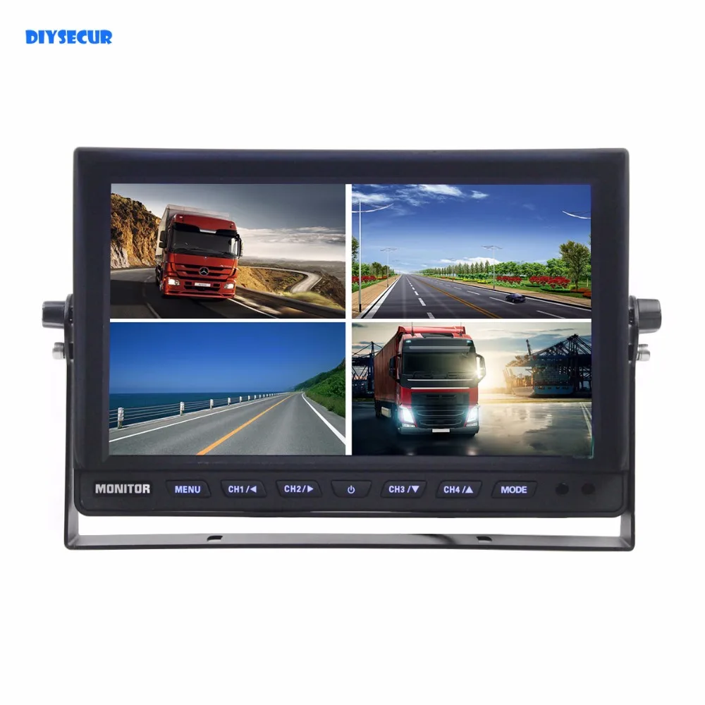 DIYSECUR DC12V 24V 10 Inch 4 Split Quad LCD Screen Display Color Video