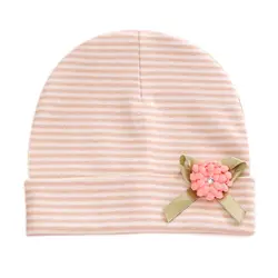 Новая детская зимняя шапка небольшой свежий полоса цветок одежда для малышей хлопок головные уборы Демисезонный модели шапочка для