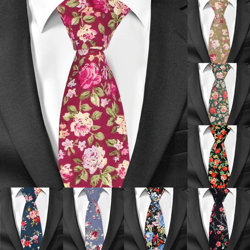 

Men Tie Floral Print Cotton Neckties For Men Formal Skinny Flower Ties For Wedding Party Groom Slim Neck Ties