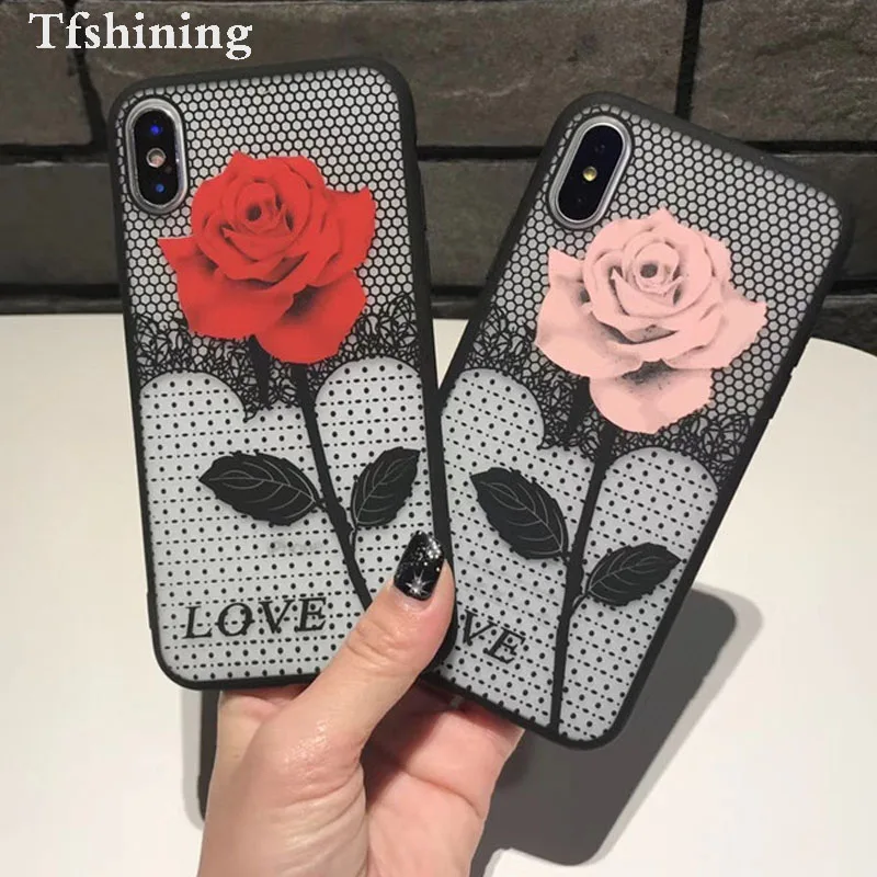 

Tfshining Luxury Phone Cases For iPhone X 6 6s 7 7 8 Plus Cute Rose Flowers TPU Hard Cover Case For iPhone 8 7 6 s Plus carcasa