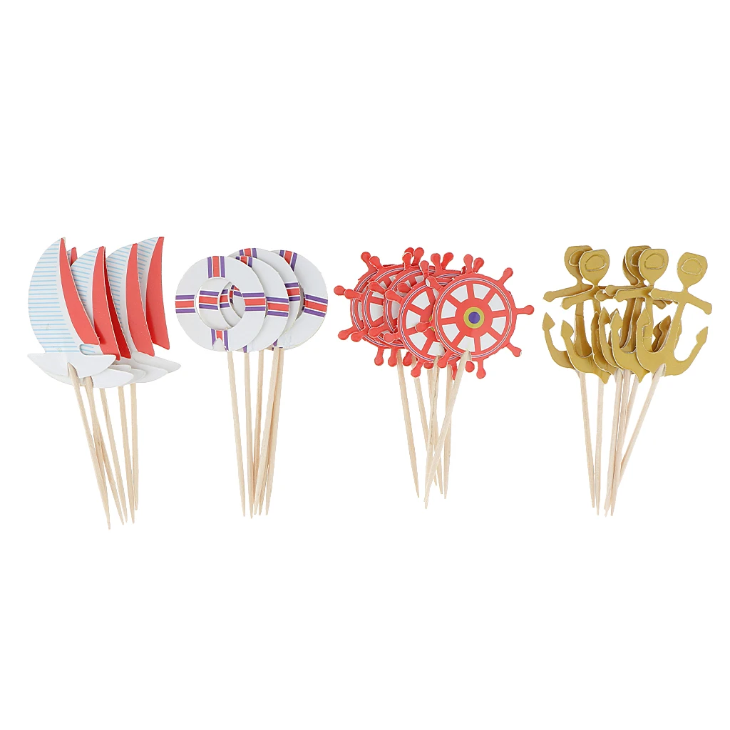 24pcs Novelty Sailing Ocean Sailor Theme Food Cupcake Picks Toppers Birthday Party Baby Shower Favors